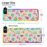 Colorful Cartoon Turtle Cute Wireless Charging Mouse Pad for Mobile Phone Extra Large Gaming Mousepad with 13 Lighting Modes Mouse Mat for Gaming MacBook PC Laptop Desk Home Office